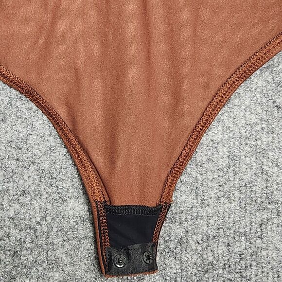 ALIX NYC Brown Hewlett Plunge Deep V Mock Collar Thong Bodysuit SIZE MEDIUM - Picture 6 of 14